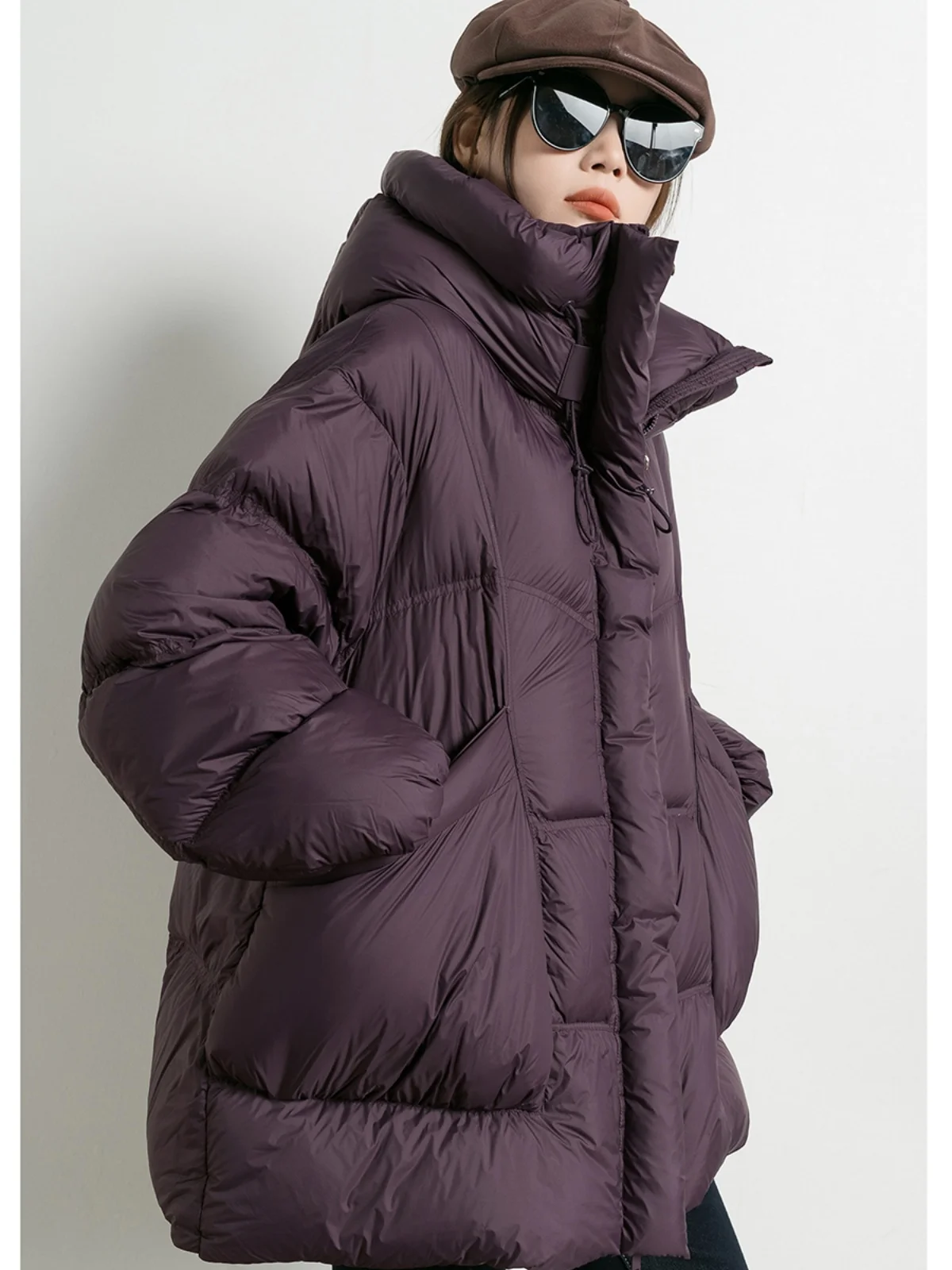 

Premium Purple Large ket White Du down Thiened Long Hooded Women's Jaet Street Sle Mid-Length Quilted Coat for Winter