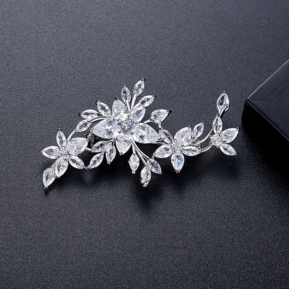 LUOTEEMI Cubic Zirconia Flower Brooches Stylish Large Luxury CZ Women Wedding Cloth Brooch Clip Pin Bridal Jewellery Anniversary