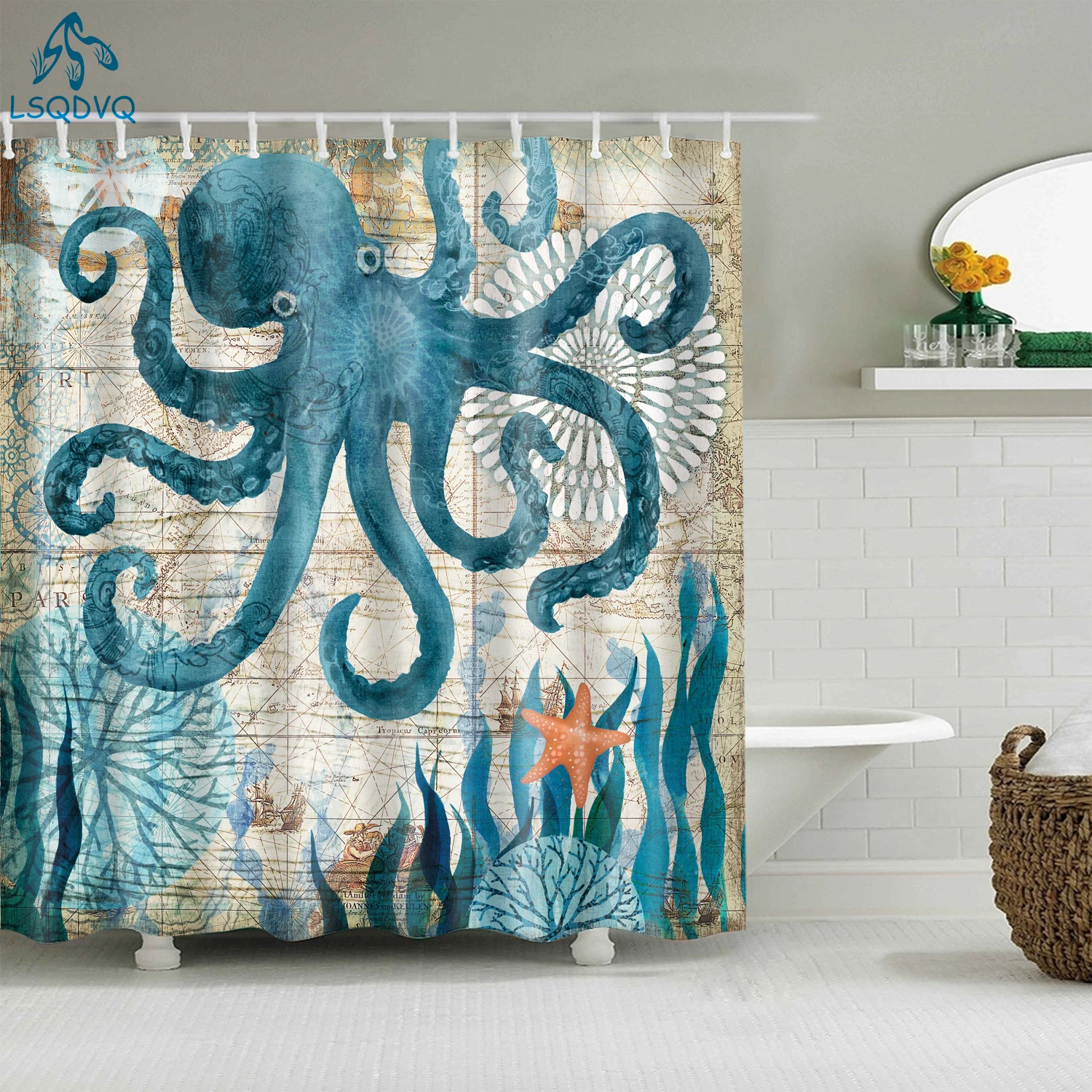 Animals Octopus Wolf Lion Seahorse Turtle Shower Curtains Bathroom Curtain Frabic Waterproof Polyester Bathroom Curtain Hooks