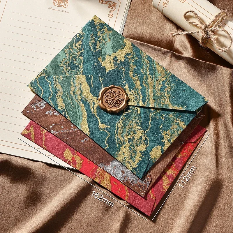 10pcs Envelope for Wedding 16.2x11.2cm 130g Paper Gilded Relief Sculpture Invitations Business Letters Storage Bag Stationery