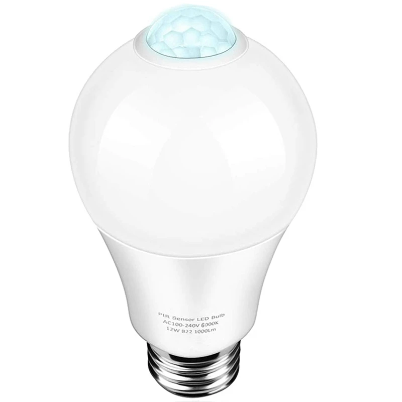 Lámpara con Sensor de movimiento PIR, Bombilla de 12W, 85-265V, E27, Detector de movimiento infrarrojo, luz de seguridad