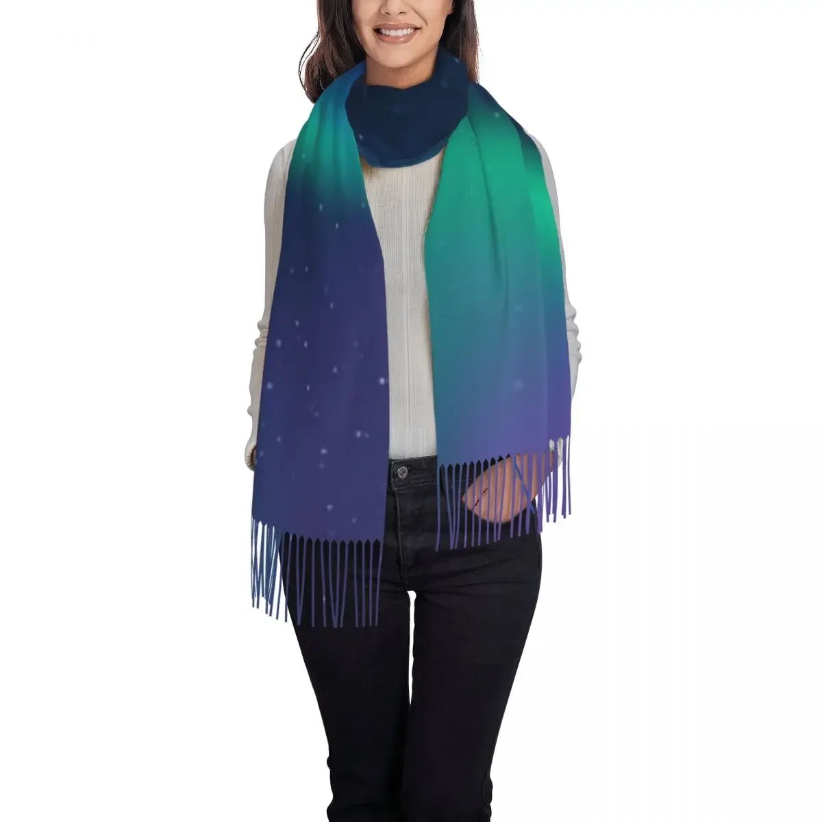 Borealis Northern Lights New Fashion Cashmere like Scarf Tassel Warm Mens and Womens All Match Shawl Scarf