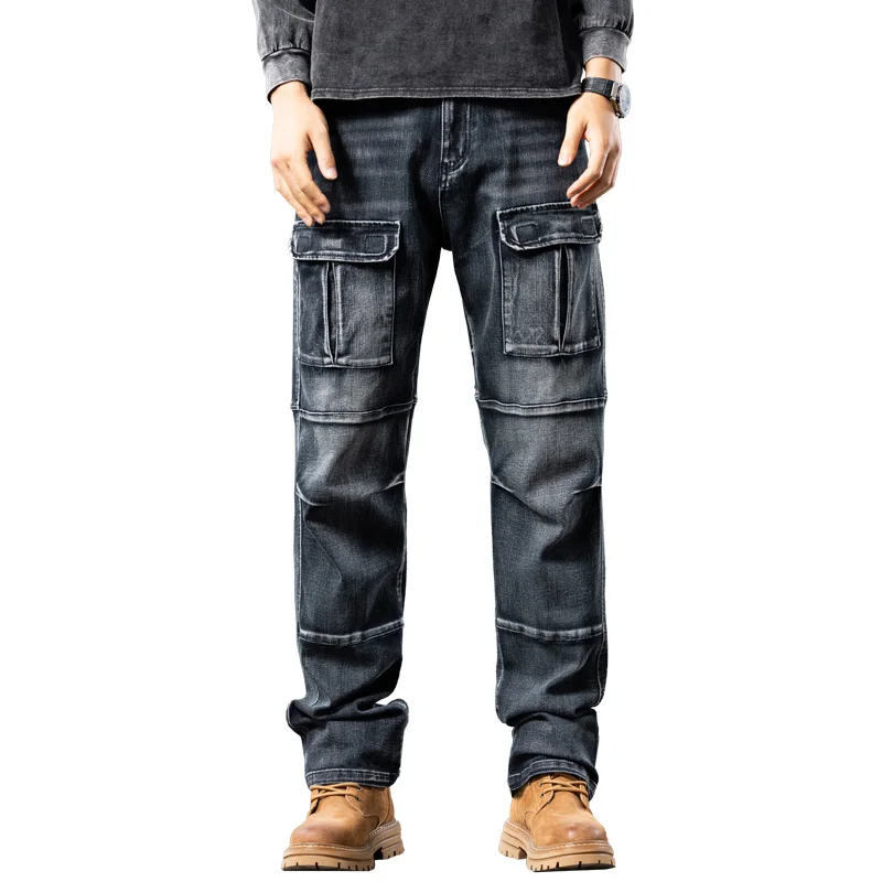 American retro autumn and winter men's straight loose oversized workwear with multiple pockets cargo pants men  baggy jeans