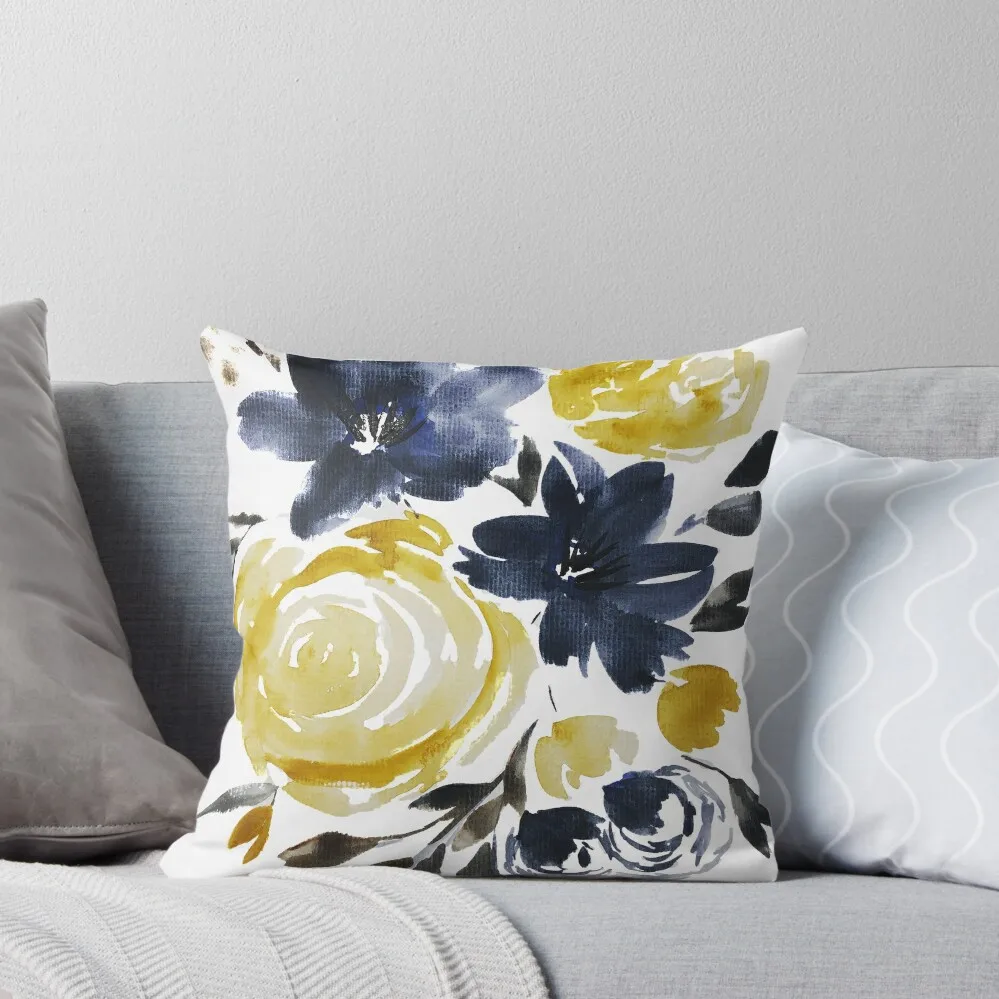 

Navy and Yellow Loose Watercolor Floral Bouquet Throw Pillow autumn pillowcase Cushion Cover Set christmas ornaments 2025 pillow