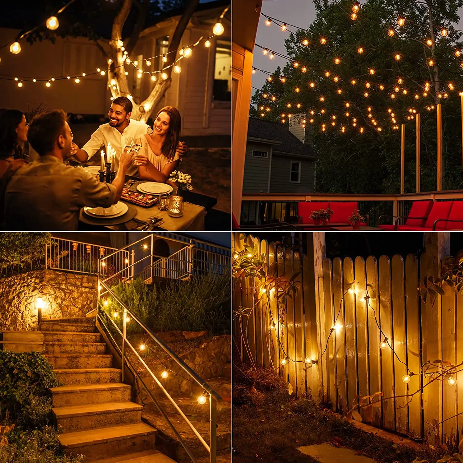 G40 LED Globe String Lights Outdoor, 15M 50 Pcs IP65 Plastic Bulbs, Balcony Garland Fairy Lamps for Wedding Christmas Party Deco