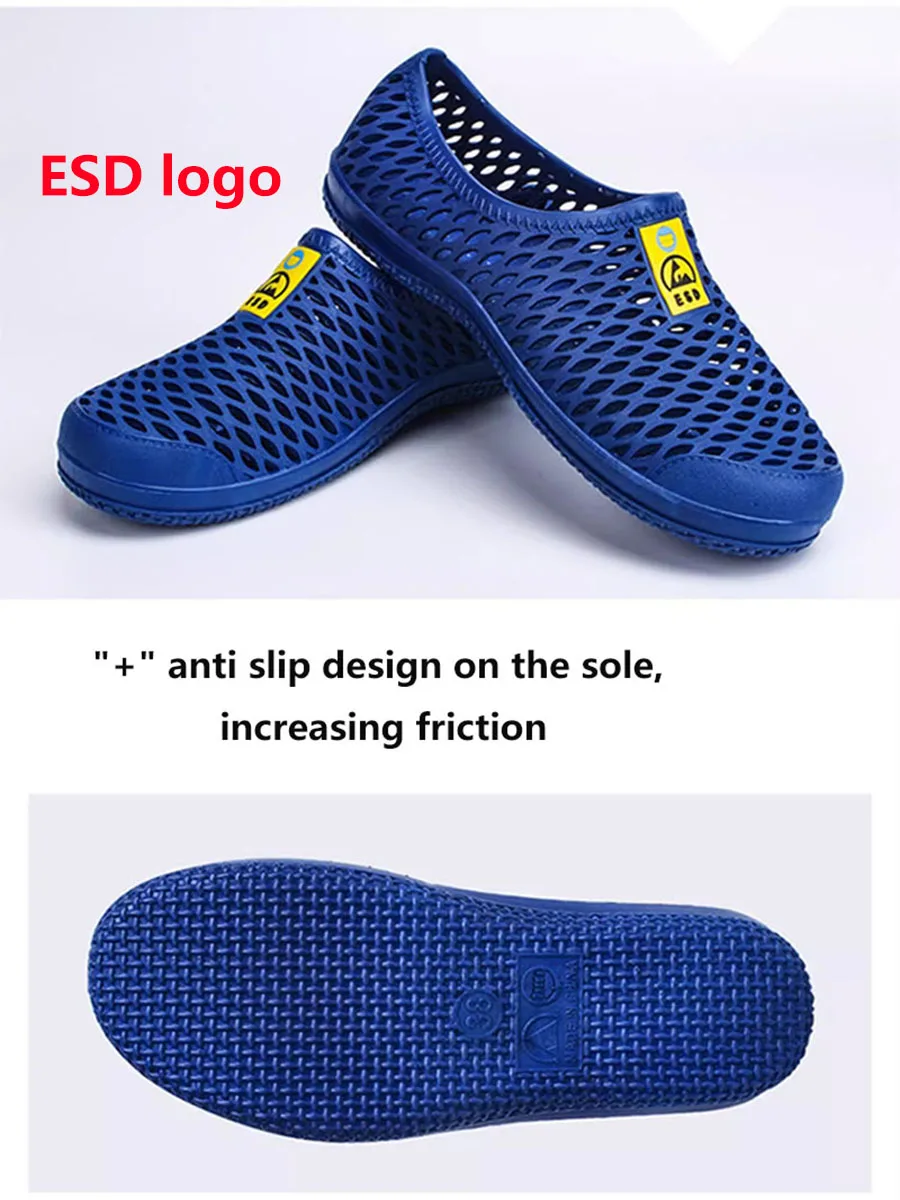 Safety shoes Anti static sandals unisex perforated shoes, dust-free workshop thickened soft soles, breathable work shoes