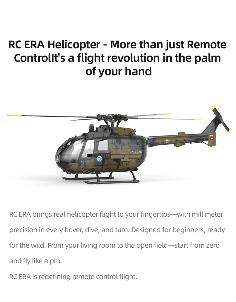 

RC ERA C180 BO105 Direct-drive Brushless RC Helicopter with TOF Altitude Hold Optical Flow Remote Control Hobby Toy