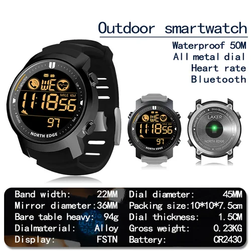 Imagen 2 del producto Cronómetro militar NORTH EDGE, relojes digitales deportivos para hombre, resistente al agua, alarma de segundo tiempo, luz trasera, reloj inteligente con cuenta atrás