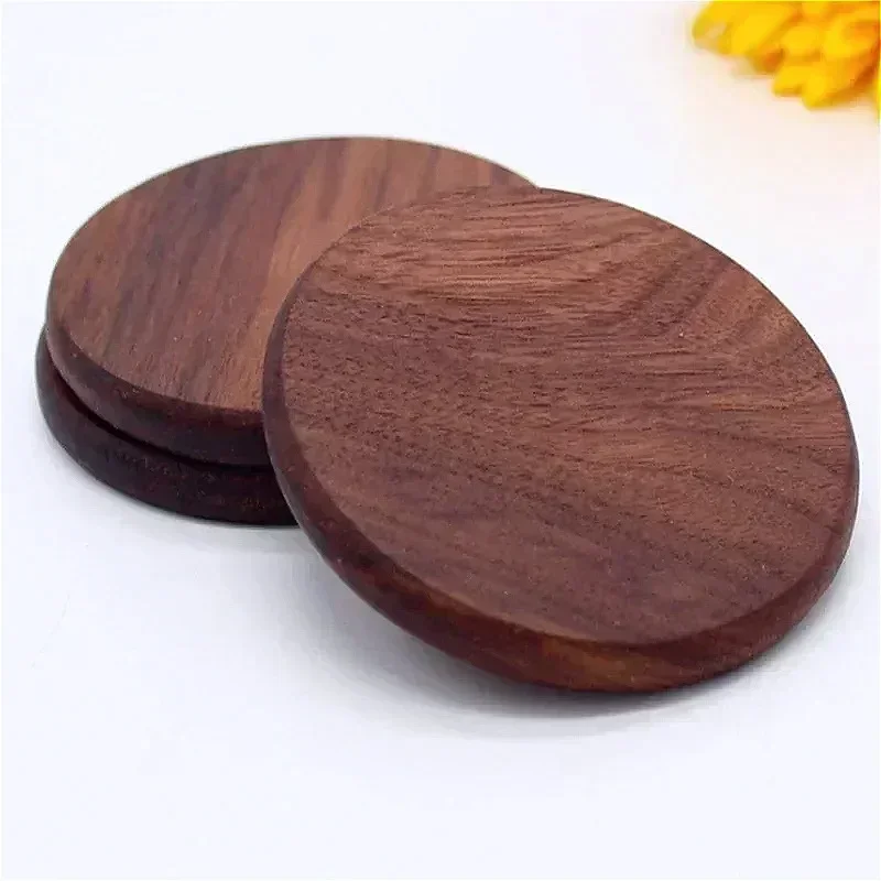 1PCS Solid Walnut Wood Coaster Round Beech Wooden Cup Mat Durable Heat Resistant Tea Coffee Wood Cup Pad Placemats 8.8cm/3.46in