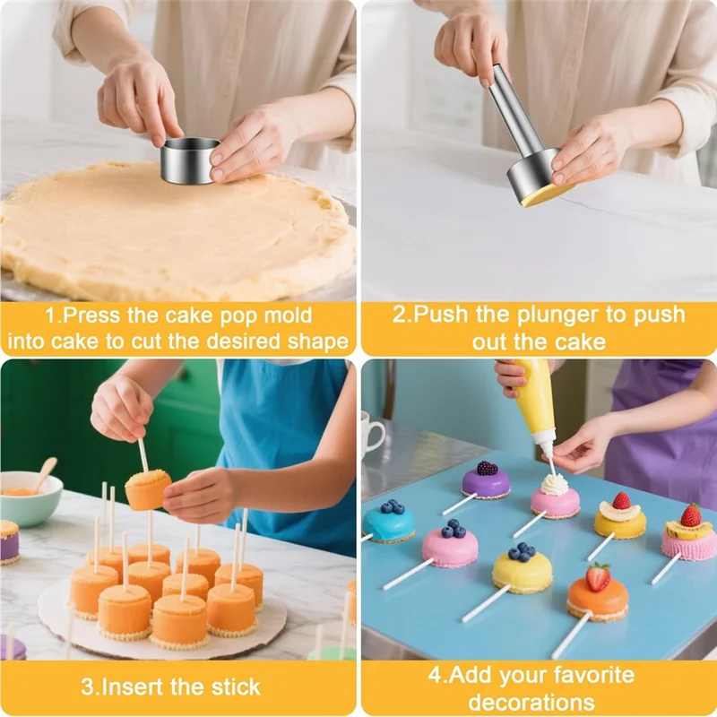 

RALCA-Circle Cake Mold Kit,Round Cake Cutter& Pusher With Sticks, Cake Maker Accessories, Baking Tool Supplies
