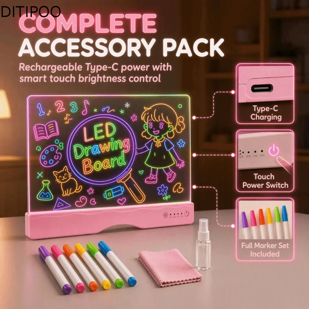 Rechargeable LED Light Drawing Board Acrylic Panel Erasable Rechargeable Acrylic Message Board Type-C Charging Touch Control