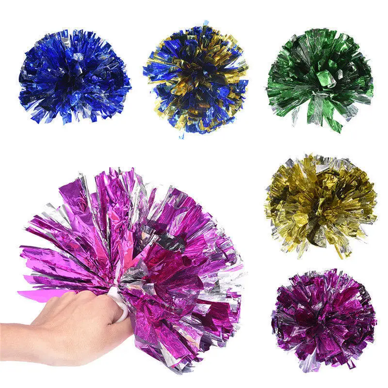 

1Pair Plastic Cheerleader Pom Poms with Smooth Ring No Finger Hurt Glossy Finish Color Ideal for Sports Cheering