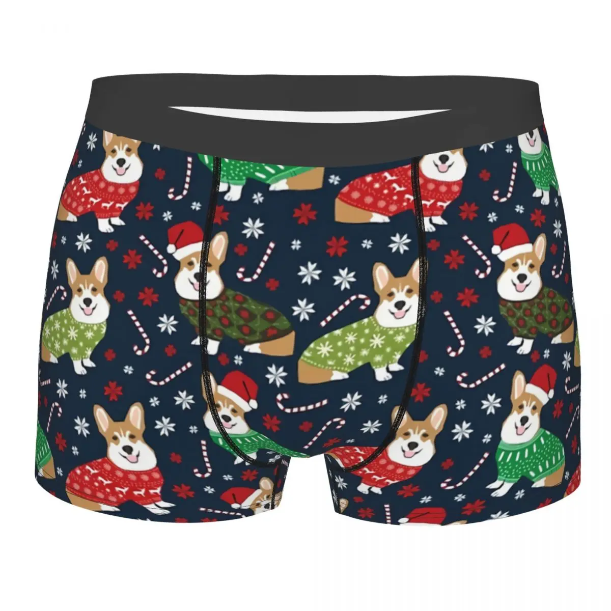 

Рождественский свитер Corgi Welsh Corgi, мужские боксеры с шапкой Санта-Клауса, дышащие креативные трусы, шорты с принтом, идея для подарка