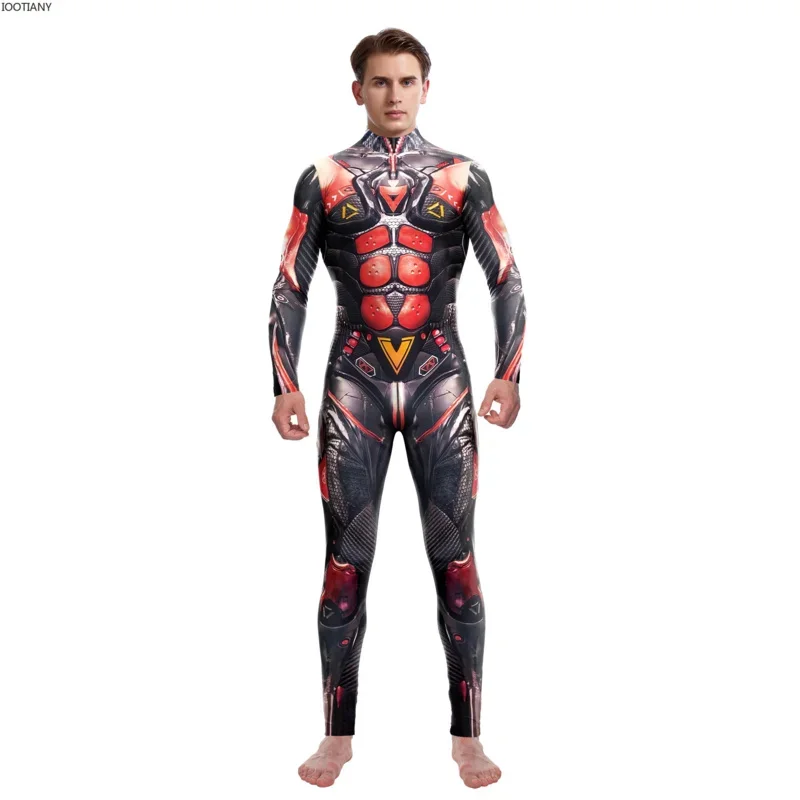 Bodysuit Zentai máquina de impressão para homens, Cosplay magro, Catsuit, traje Trippy, macacão com zíper frontal, elástico Rave, terno festival