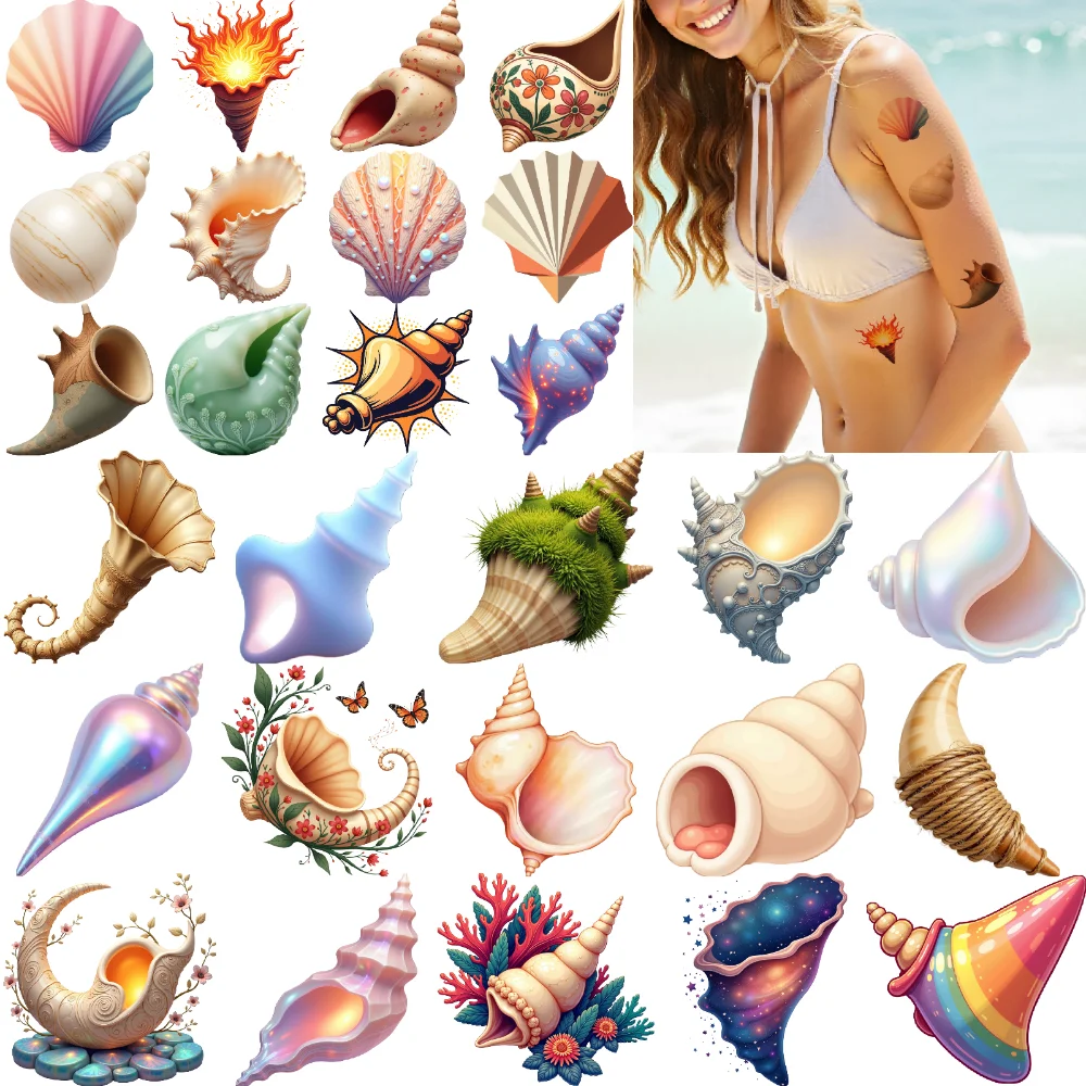 

28pcs Waterproof Temporary Tattoo Sticker Cute Shell Body Art Arm Fake Tattoos Waterproof Disposable Tattoo Stickers Girls Gift
