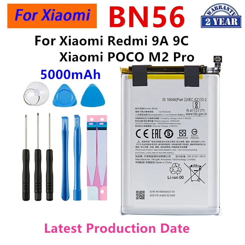 

Brand New BN56 5000mAh Battery For Xiaomi POCO M2 Pro Redmi 9A 9C High Quality Phone Replacement Batteries+tools