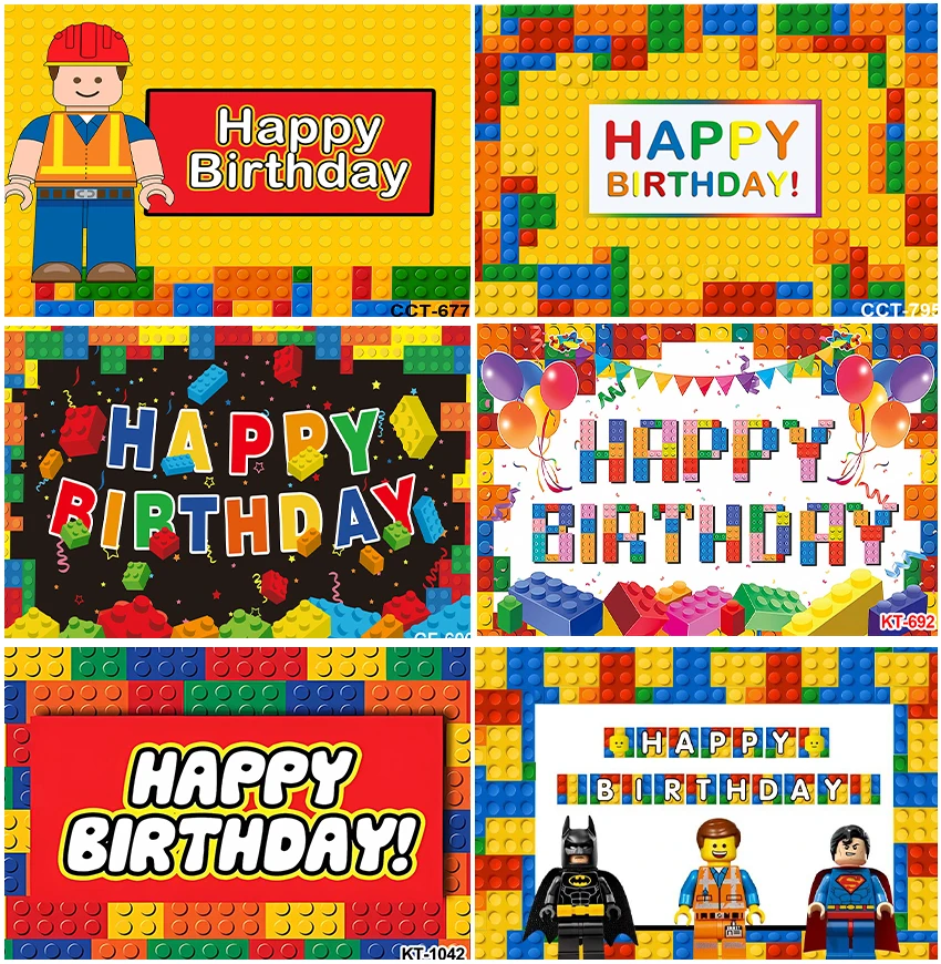 

Toy Building Blocks Backdrops Happy Birthday Boys Kids Baby Shower Newborn Colorful Backgrounds Photographic Studio Photo Booth