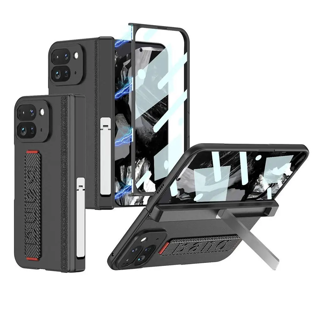 

Case For Google Pixel 9 Pro Fold Phone Case With Phone Holder Elastic Wrist Strap Magnetic Hinge Bracket Shell Cover