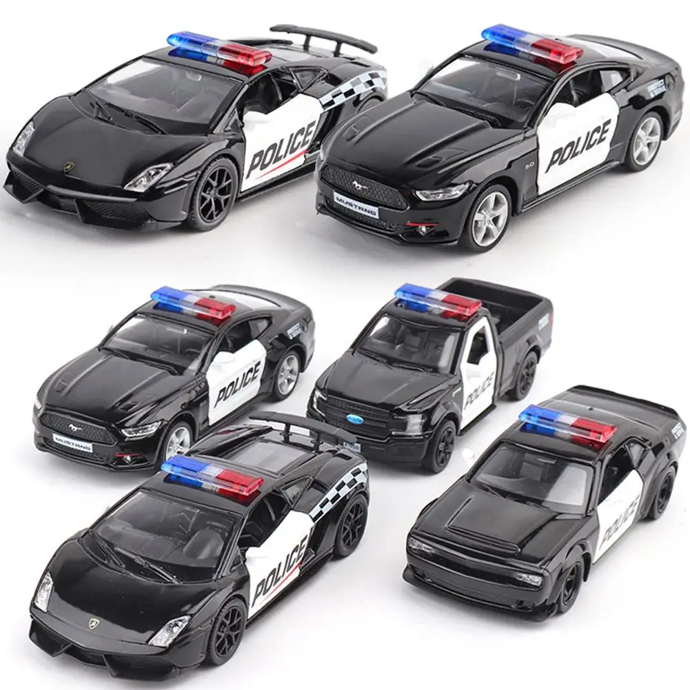 1:36 Diecast Alloy Police Models Car Toys Challenger 2 Doors Opened With Pull-back Car Ornaments Toys For Boys Children Gifts