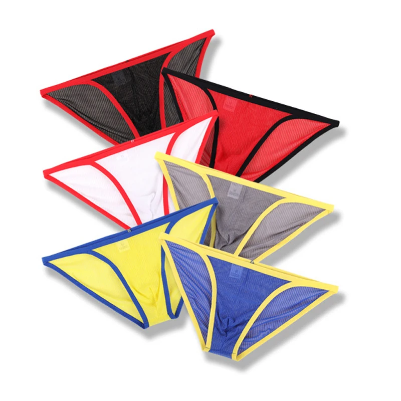 6PCS Men Briefs Underwear Mesh High Fork G-String Breathable Comfortable Transparent Sexy Underpants Sissy Panties Jockstrap