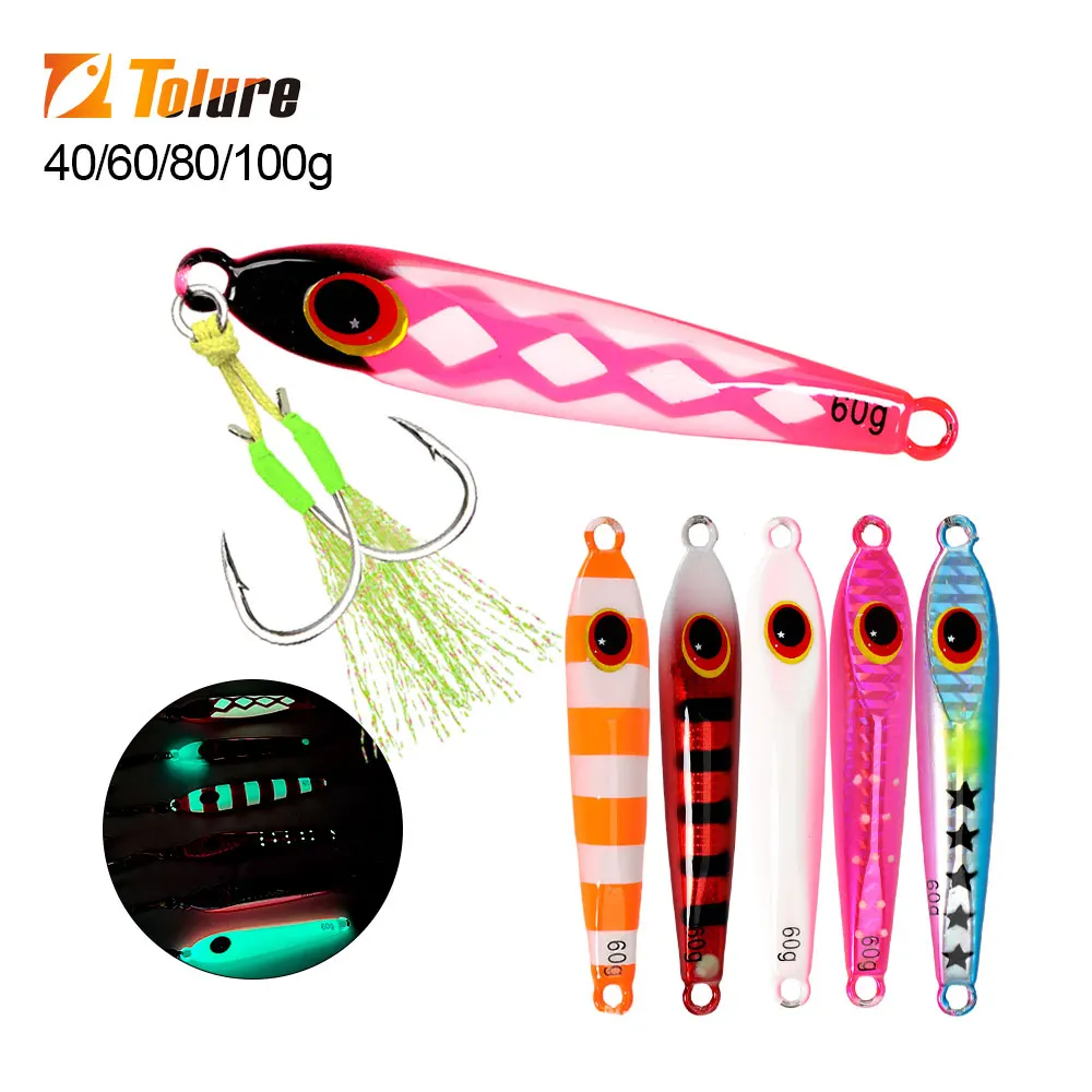 TOLU 2024 New 40g 60g 80g 100g Flat Slow Sinking Hard Metal Jigs Japan Laser Skin Tuna Fishing Jig Lure Saltwater With Hooks