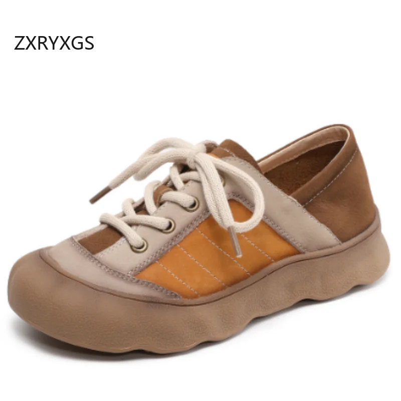 

ZXRYXGS 2025 новые женские модные кроссовки из воловьей кожи, туфли на плоской подошве, удобные кроссовки из натуральной кожи, дорожная обувь