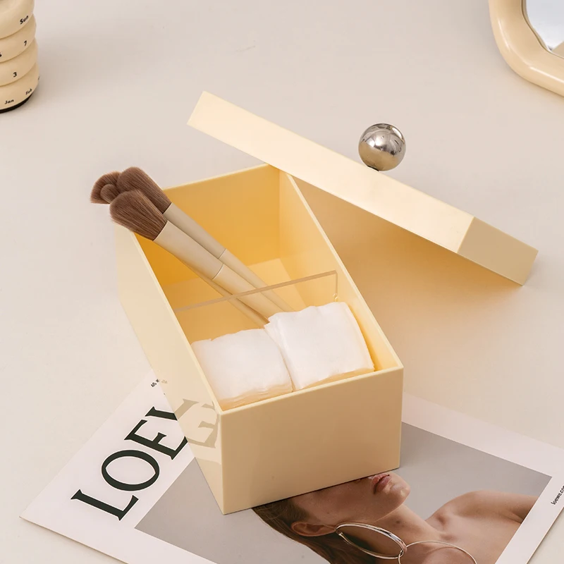 【EpeiusHome】 Storage Box Cosmetics Makeup Remover Cotton Swab Sundries Desktop Finishing Dressing Table with Dust-proof Cover