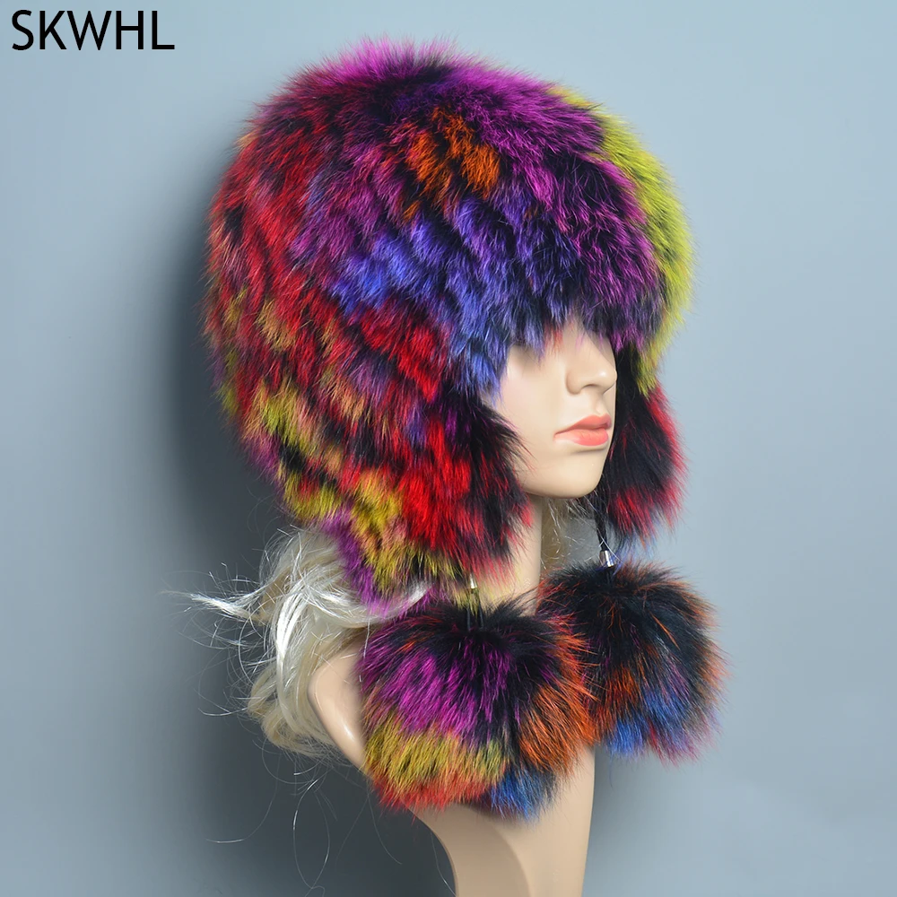 Hot Sale 100% Natural Silver Fox Fur Women Winter Hat Knitted Cap Women Hat Fox Fur Bomber Hat Female Ear Warm Winter Must