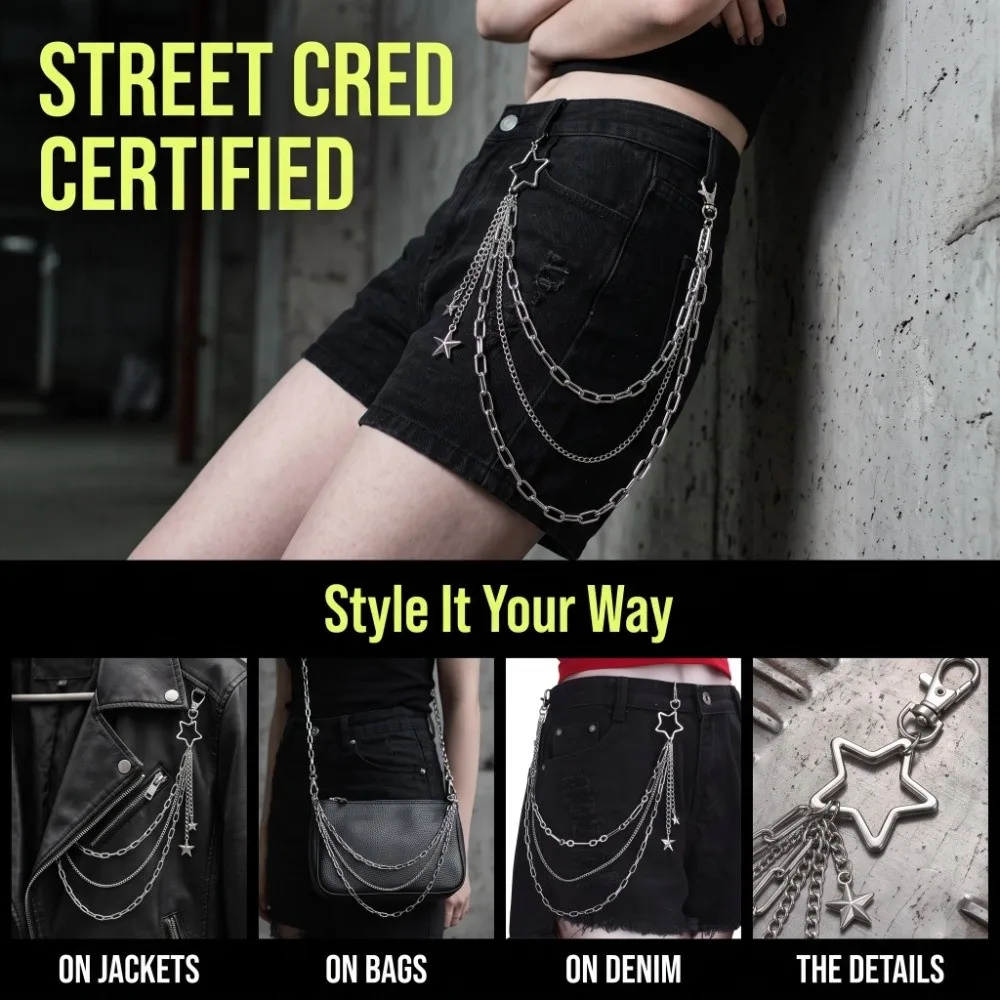 Fashion Multi-Layer Pants Chain Secure Fastening Star Tassel Waist Chain Creative Y2K Bag Chain Hip Hop Style
