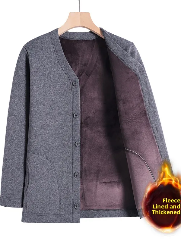 

Утепленный мужской кардиган на флисовой подкладке, хлопковая куртка с V-образным вырезом, теплая, большого размера, однотонная, зимняя верхняя одежда для мужчин среднего и старшего возраста