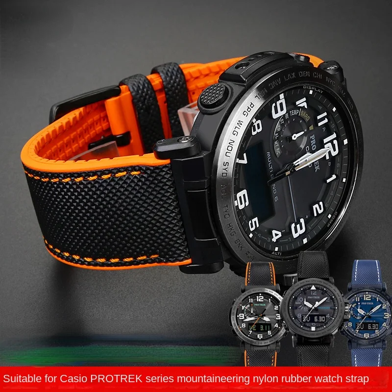 For Casio PROTREK  Mountaineering watchband PRG-600/PRG-650 PRW-6600/ PRW-6800 nylon soft rubber Sports Bracelet men Strap 24mm