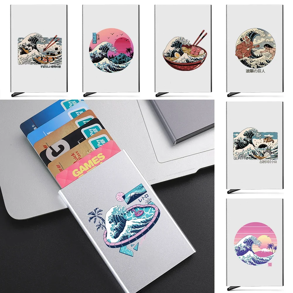 

2026 Men Id Bank Credit Rfid Card Holder Double Blocking Wallet Security Aluminum Box Metal Purse Card Holder Case Wave Pattern
