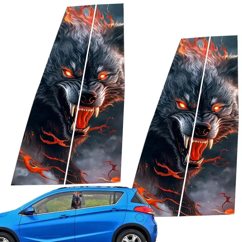 Car Center Pillar Sticker Car Center Column Sticker Black Wolf Engulfed In Flames Side Door Window Cover Window Pillar Posts