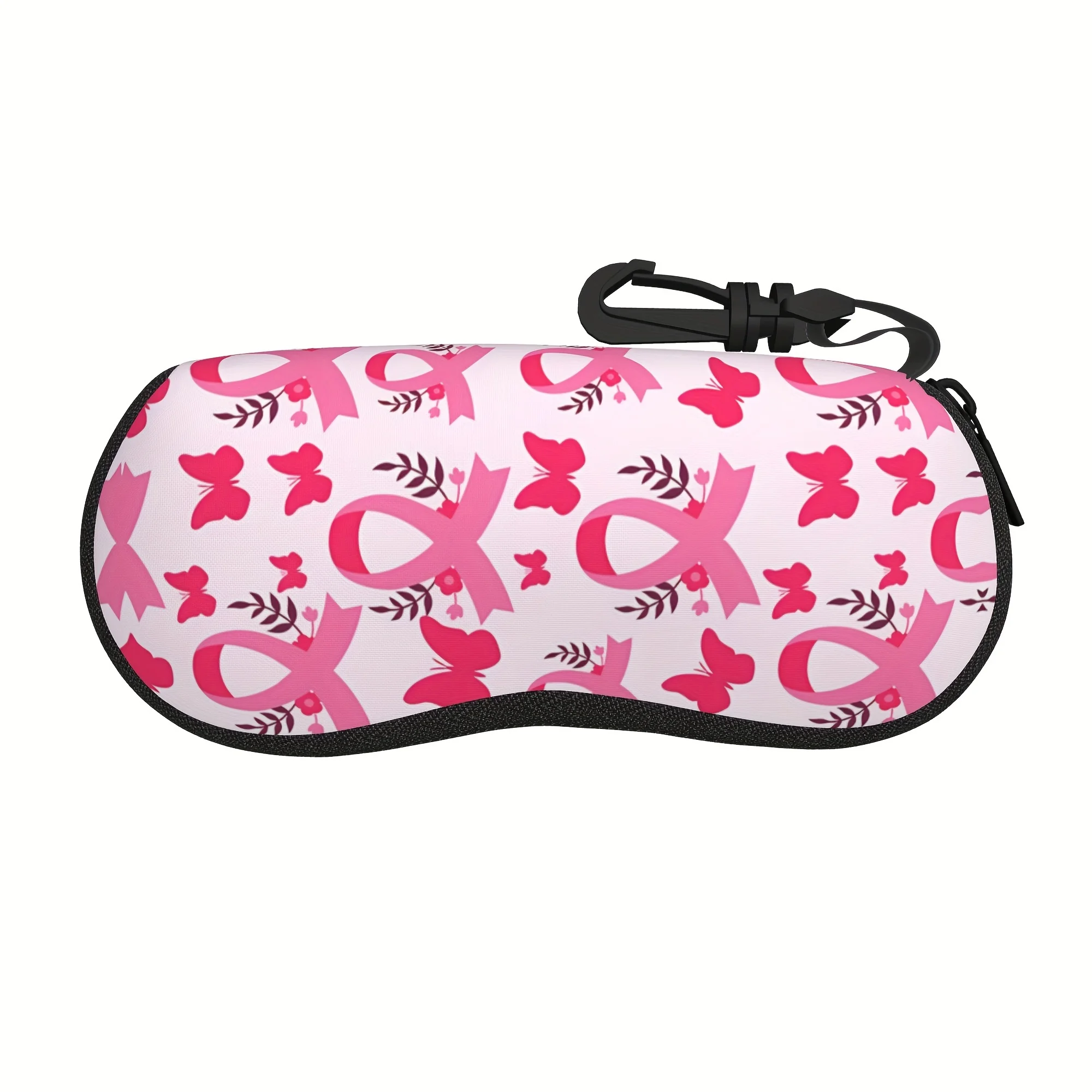 

1pc Pink Ribbon Butterfly Design Rubber Eyeglass Case for Women - Durable Protective Eyewear Pouch with Portable Strap