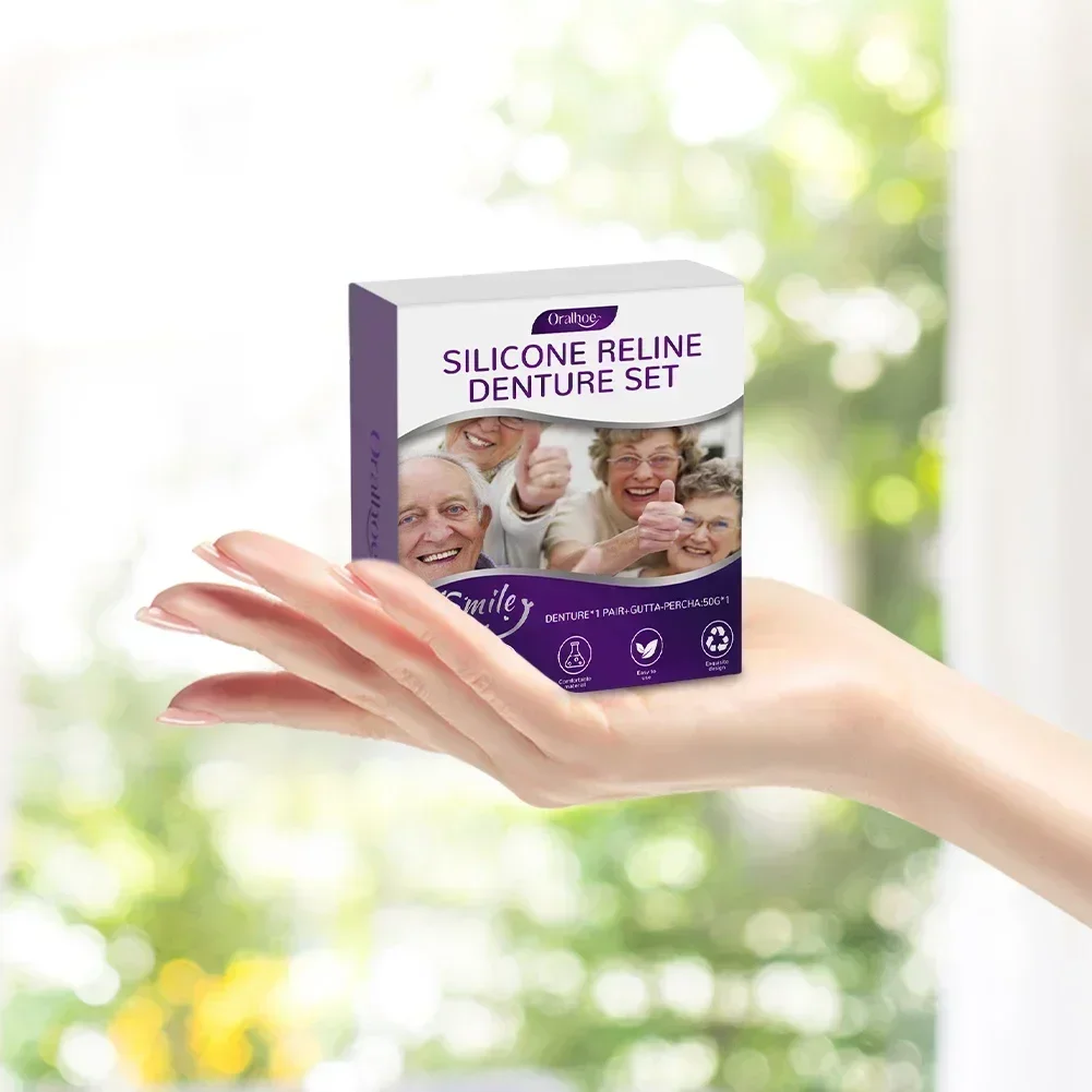 

Silicone Reline Denture Set Soft Dentures False Teeth Set High Elasticity Denture Repair Kit Non-Toxic for Upper & Lower Denture