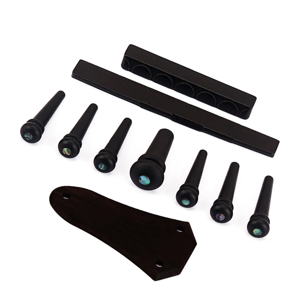 

10Pcs Ebony Acoustic Guitar Bridge Nut Saddle Bridge Pins Endpin Truss Rod Cover Replacement Parts Vintage Style Durable
