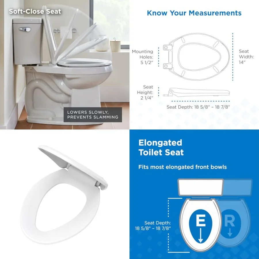 

Elongated Toilet Seat with Cover Soft Close for Standard Elongated Toilets No Slam Design Quick and Easy Installation HeavyDuty
