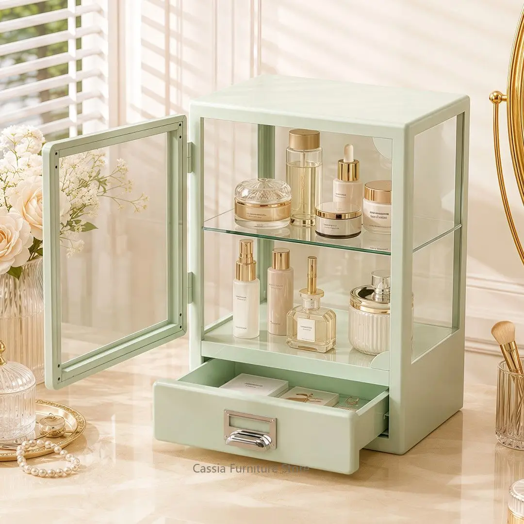 Steel Glass Display Cabinet for Desk, Home Office Storage, Collectible Figure Showcase Organizer