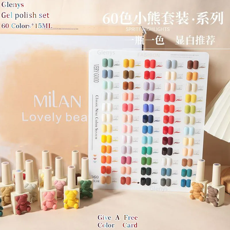 

Набор гель-лаков Glenys, 60 цветов, популярный среди интернет-пользователей, полуперманентный гель для ногтей, 15 мл