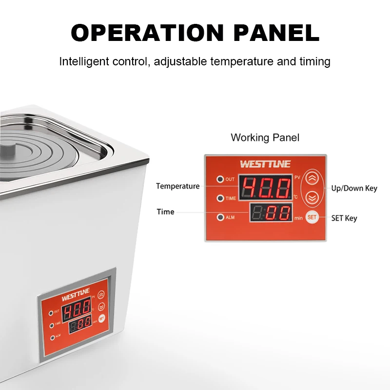Westtune Lab Equipment Water Bath Constant Temperature Digital Display Stainless Steel Liner with 1/2/4/6 Openings 110V-220V