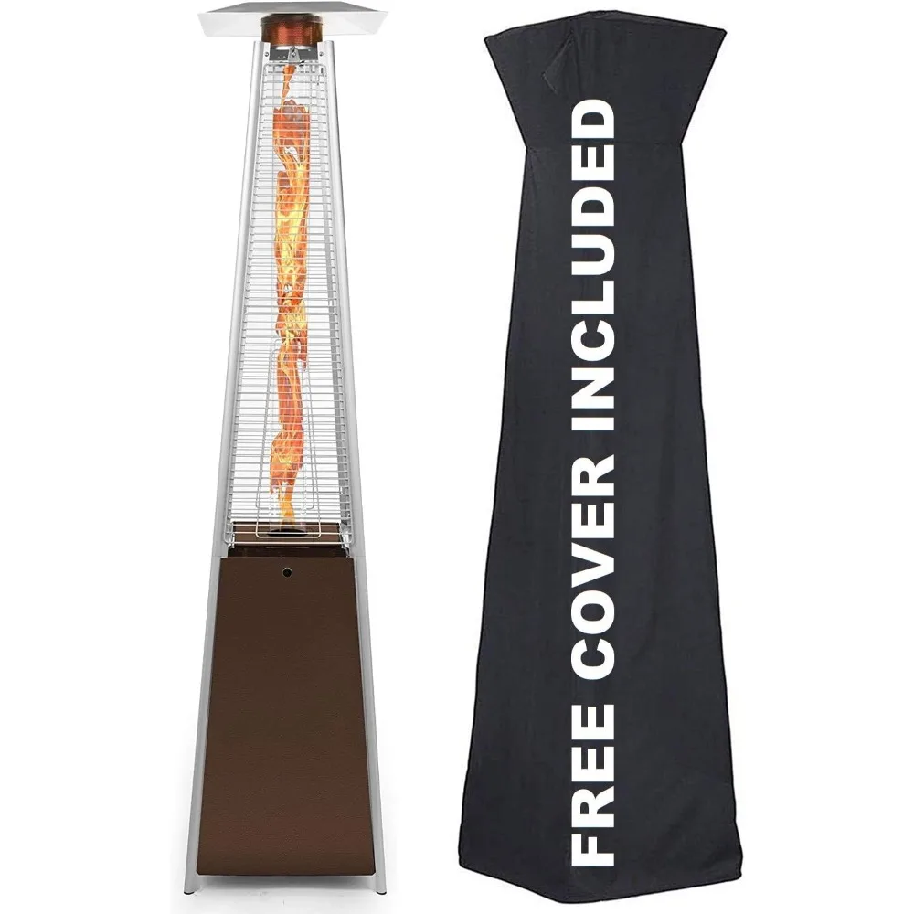 

Обогреватель для патио в форме пирамиды, уличный пропановый обогреватель на 48 000 БТЕ с трубкой из кварцевого стекла, крышкой, колесами зажигания, отдельно стоящий газовый обогреватель