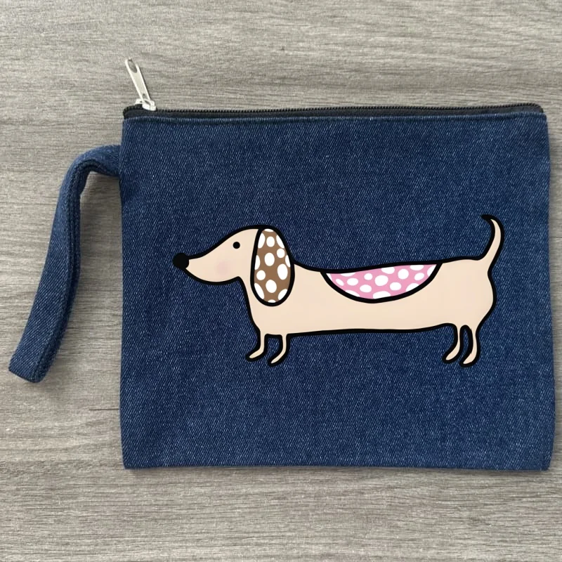 

Dachshund Teckel Funny Cute Dog Animal Women Small Canvas Makeup Bag Travel Denim Cosmetic Pouch Toiletry Bag for Women