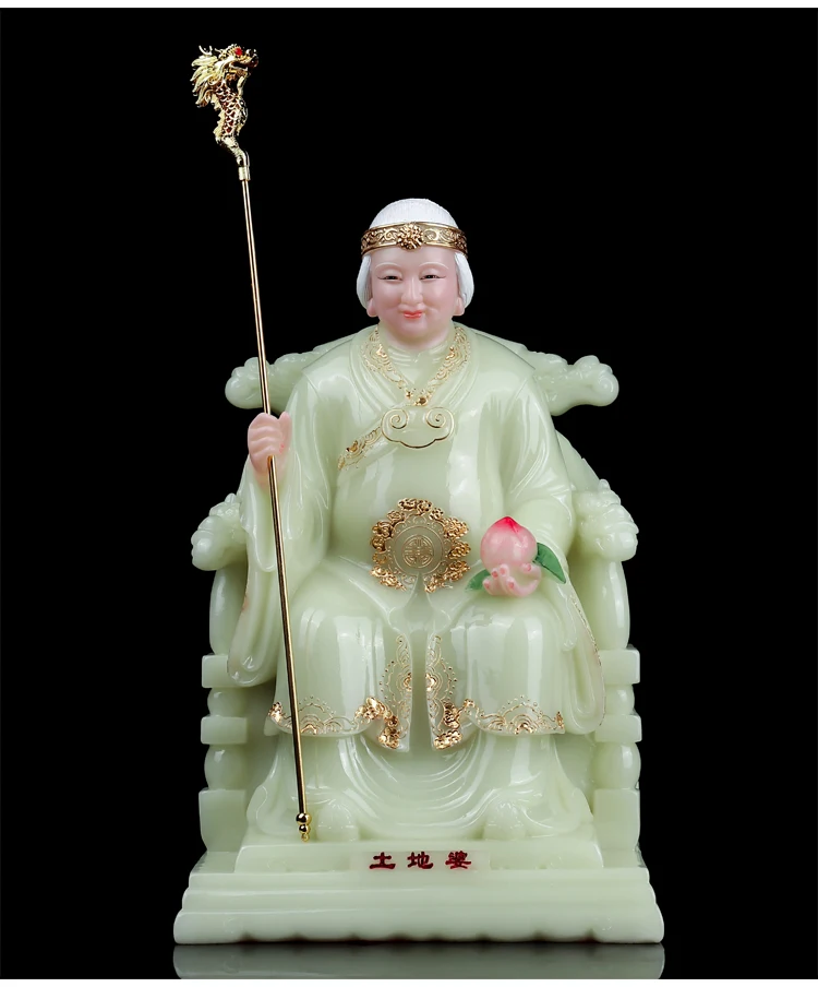 A pair TOP gilding jade BUDDHA figure HOME shop Prosperity protection God of wealth CAI SHEN YE TU DI GONG PO FENG SHUI statue