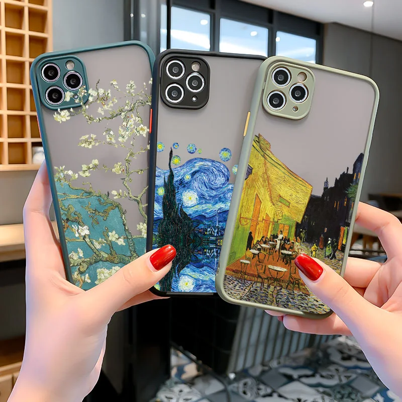 Arte Van Gogh pintura a óleo casos de telefone, capas à prova de choque macio, iphone 7, 8, 16, 15, 14, 11, 12, 13 Pro Max, Mini, X, XR, XS, Max