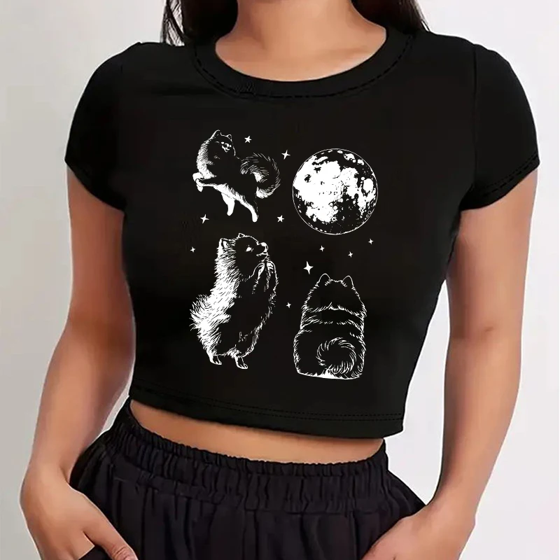 Camiseta con estampado de dibujos animados creativos para mujer, camiseta de manga corta estética Harajuku de los años 2000, ropa de calle Y2K, Top corto Vintage de verano