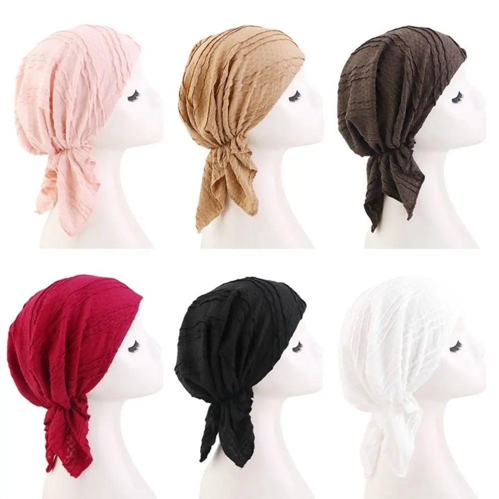 

Новые хлопковые мусульманские шапки-хиджабы из жатой ткани, эластичные однотонные шапочки для химиотерапии, треугольные тюрбаны, головные платки, велосипедные головные платки-шарфы
