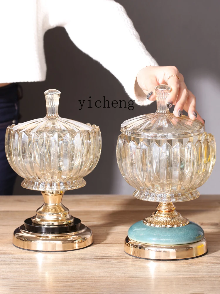 

LSL Light Luxury Crystal Glass Ceramic Candy and Dried Fruit Storage Jar with Lid American Style Decorative Ornament