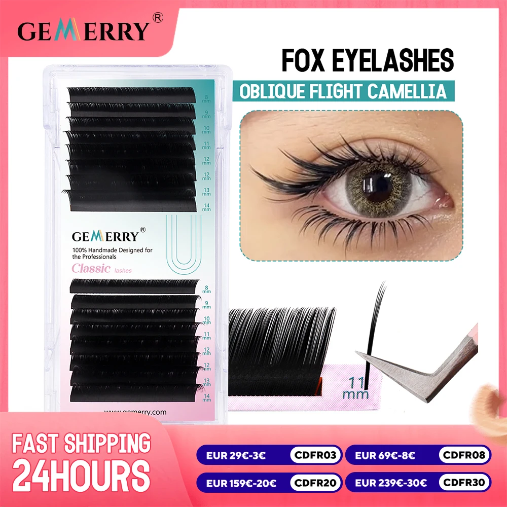 Gemerry Fox Eyelashes Extension LC Curl Camellia Lash Silk Tilted 115° Comic Oblique Flying Style Individual Lashes Makeup Tools