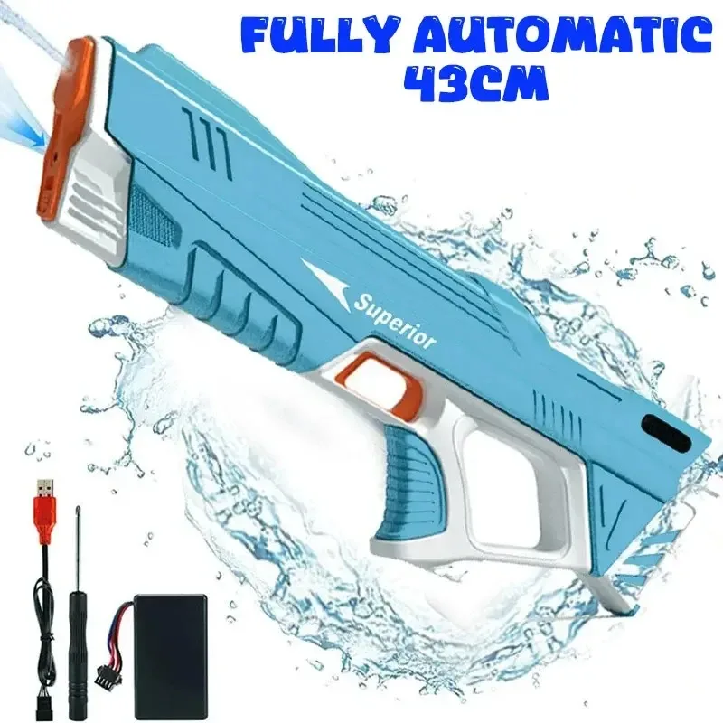 43cm Full Electric Automatic Water Storage Gun Toys Portable Children Summer Beach Outdoor Fight Fantasy Toys for Boys Kids Game