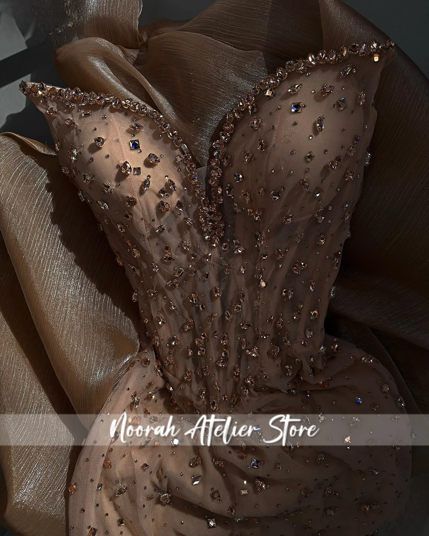 New Champagne Sweetheart Beaded Luxury Women Evening Dresses 2025 WIth Half Sleeves Wedding Gown Saudi Arabia Long Customized